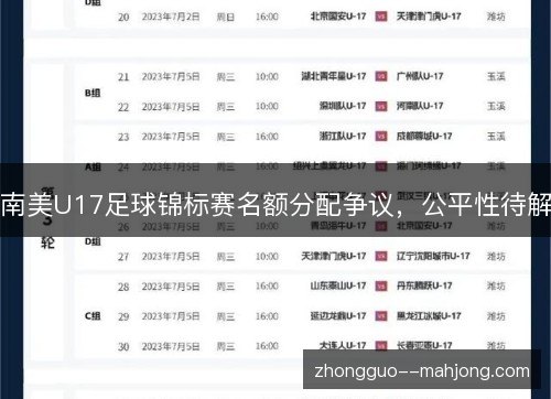南美U17足球锦标赛名额分配争议,公平性待解 南美U17足球锦标赛名额分配争议,公平性待解
